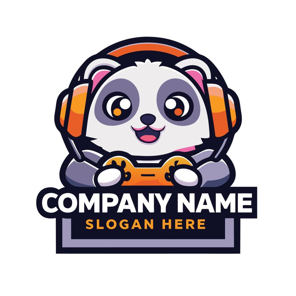 a cute panda wearing headphones and holding a controller vector