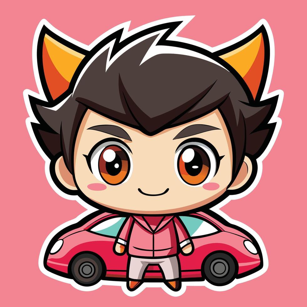 a cartoon character with horns and a car vector