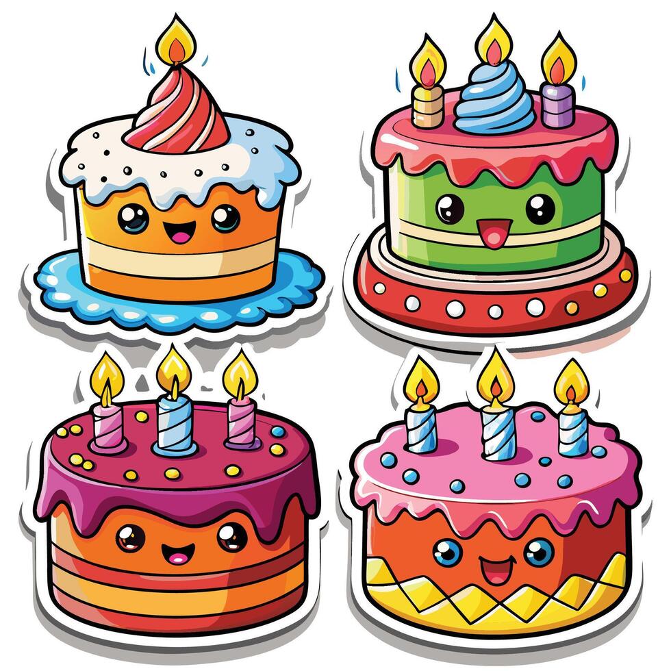 four different stickers with candles vector