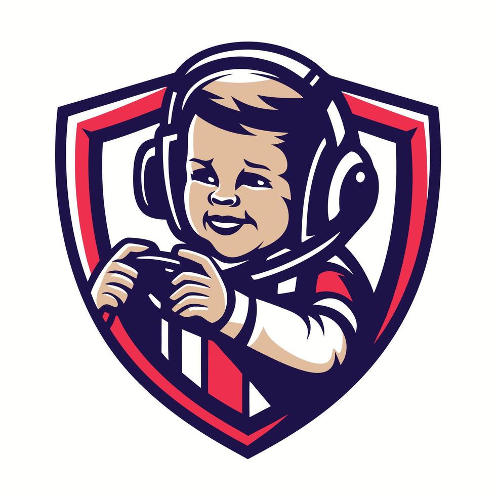 designs a little boy playing games in a shield vector