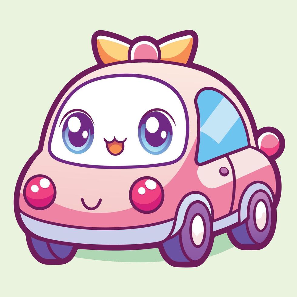 a cute pink car with a bow on it vector