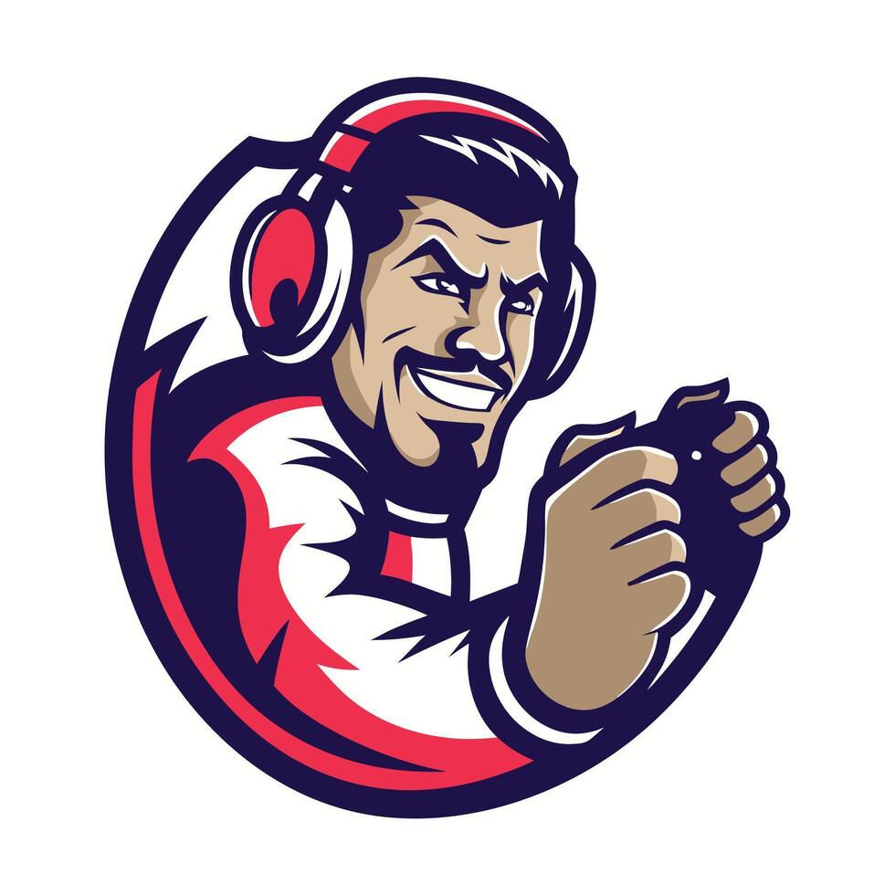 mascot icon illustration of a male gamer playing game set inside circle on isolated background done vector