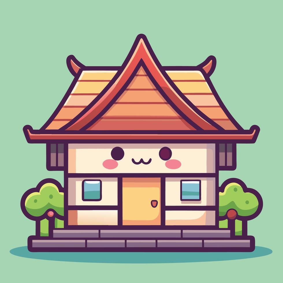 designs a cute house with a roof and a tree vector
