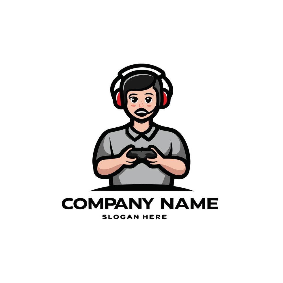 a man with headphones holding a controller logo vector