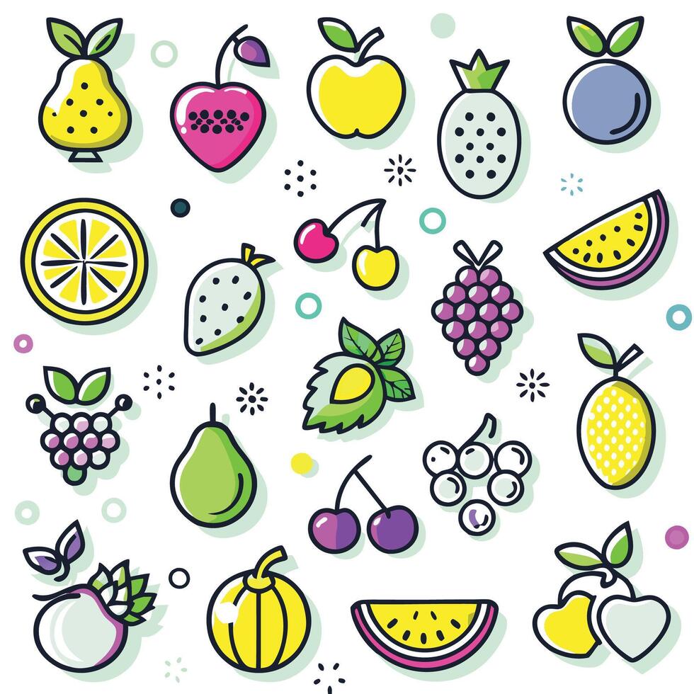 fruit icons set in doodle style vector