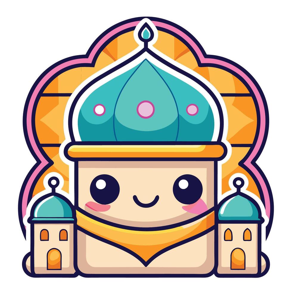 cartoon character with a mosque and a hat vector
