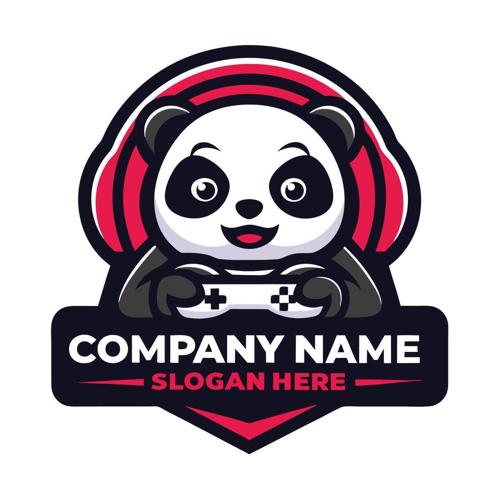 a panda bear holding a controller logo vector