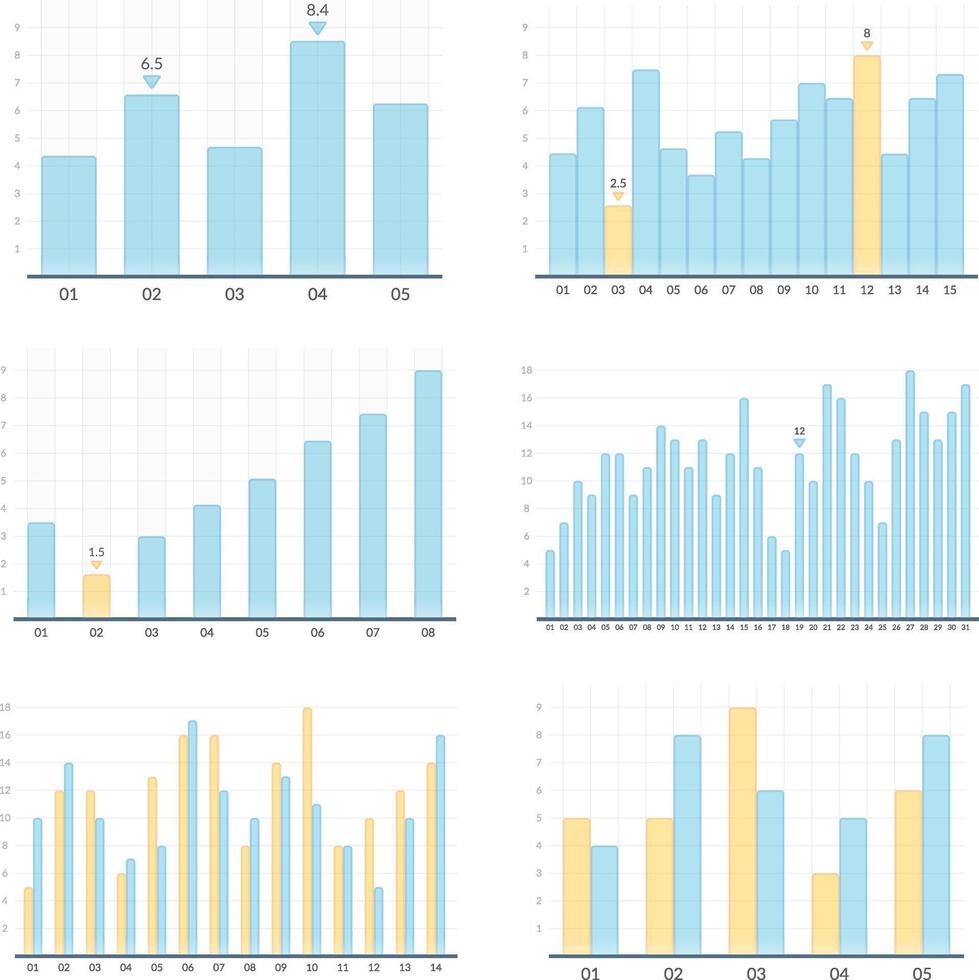 Set of blue transparent bar graphs, business infographics vector