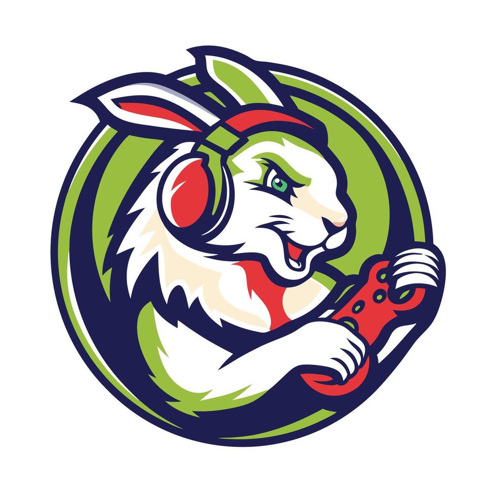 designs a rabbit wearing headphones and holding a controller vector