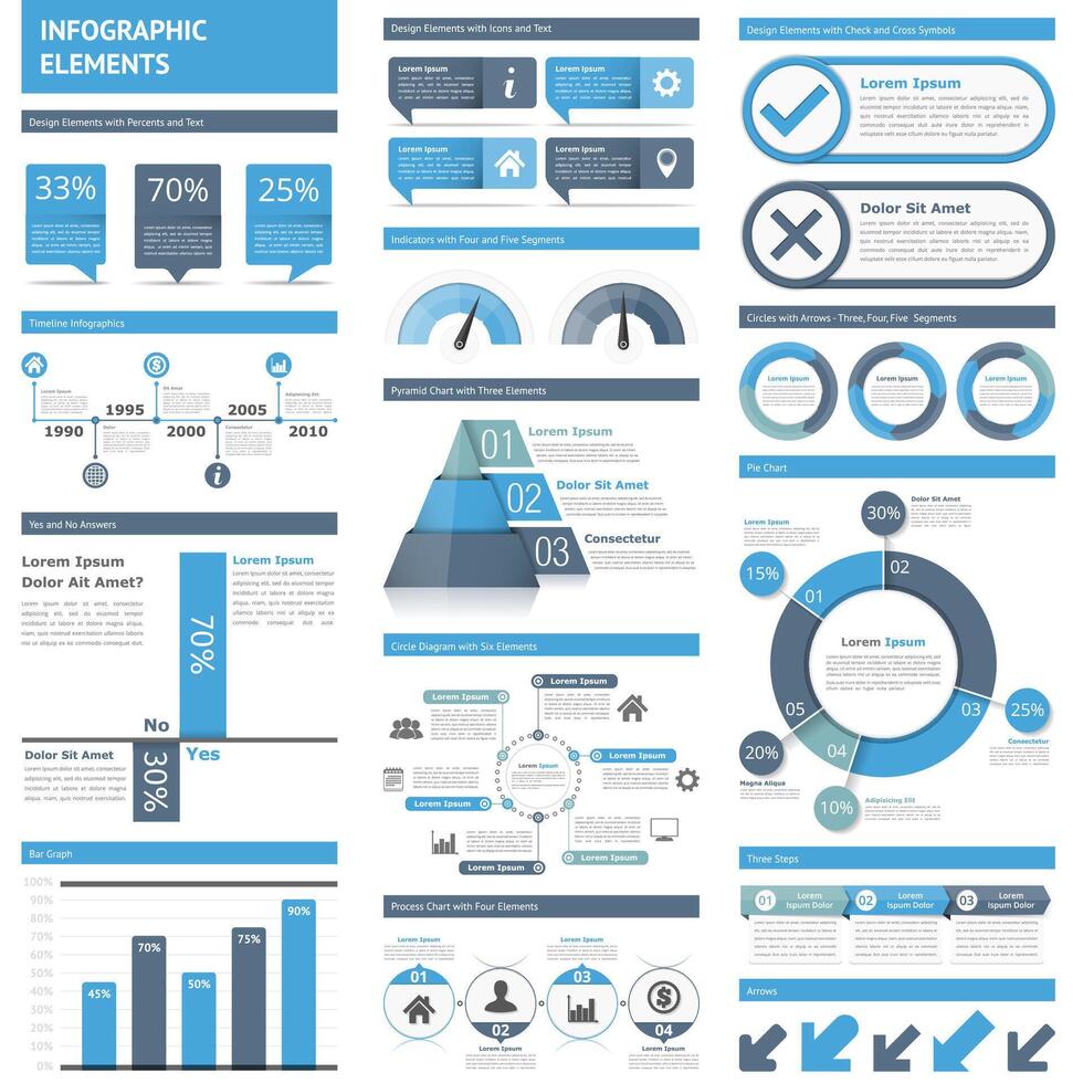 Infographic elements collection, blue tones vector