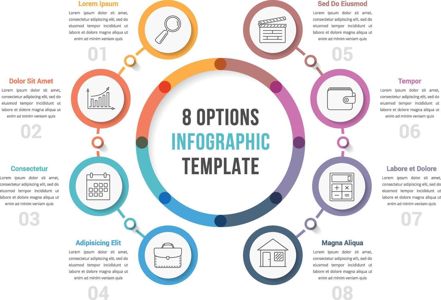 Circle infographic template with eight options vector
