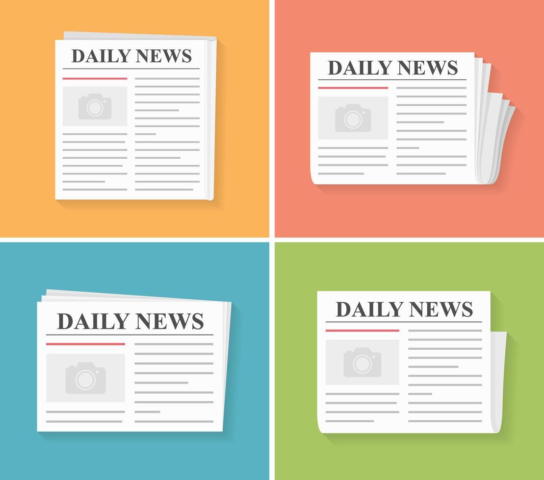 Four newspapers, daily news, flat style vector