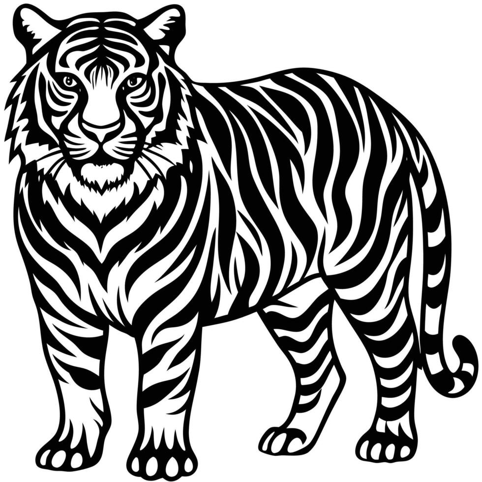 designs a tiger is standing in a black and white design vector