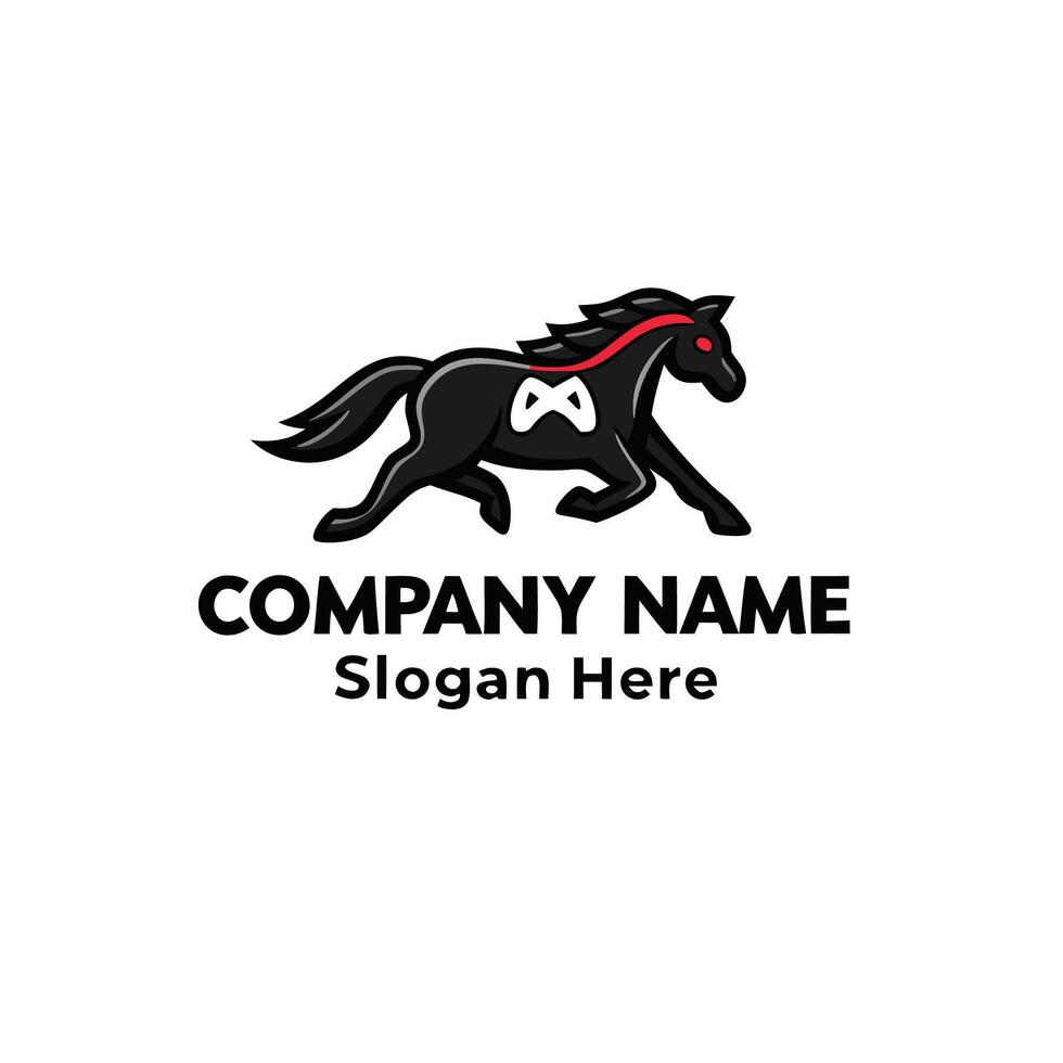 a horse logo with a red ribbon vector