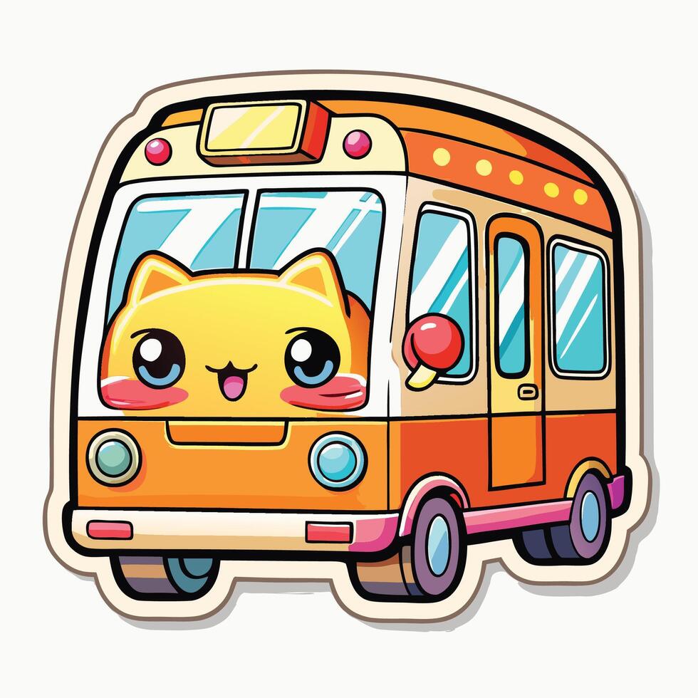 a sticker of a cute bus with a cat face vector