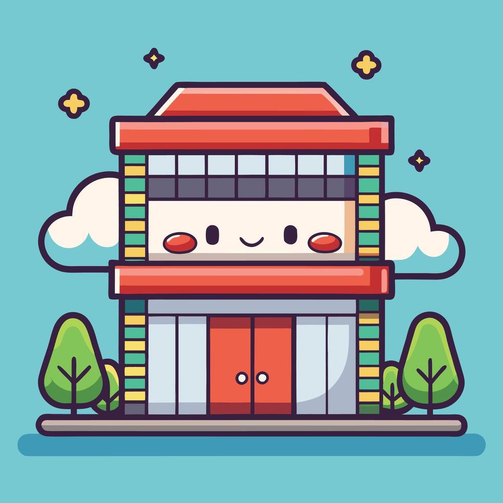 cartoon building with a smiling face vector