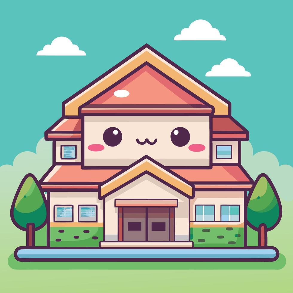 a cartoon house with a big smile on its face vector