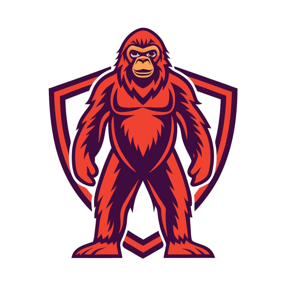 a red and orange gorilla standing in front of a shield vector
