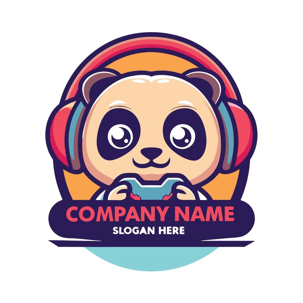 a panda bear playing games with headphones vector