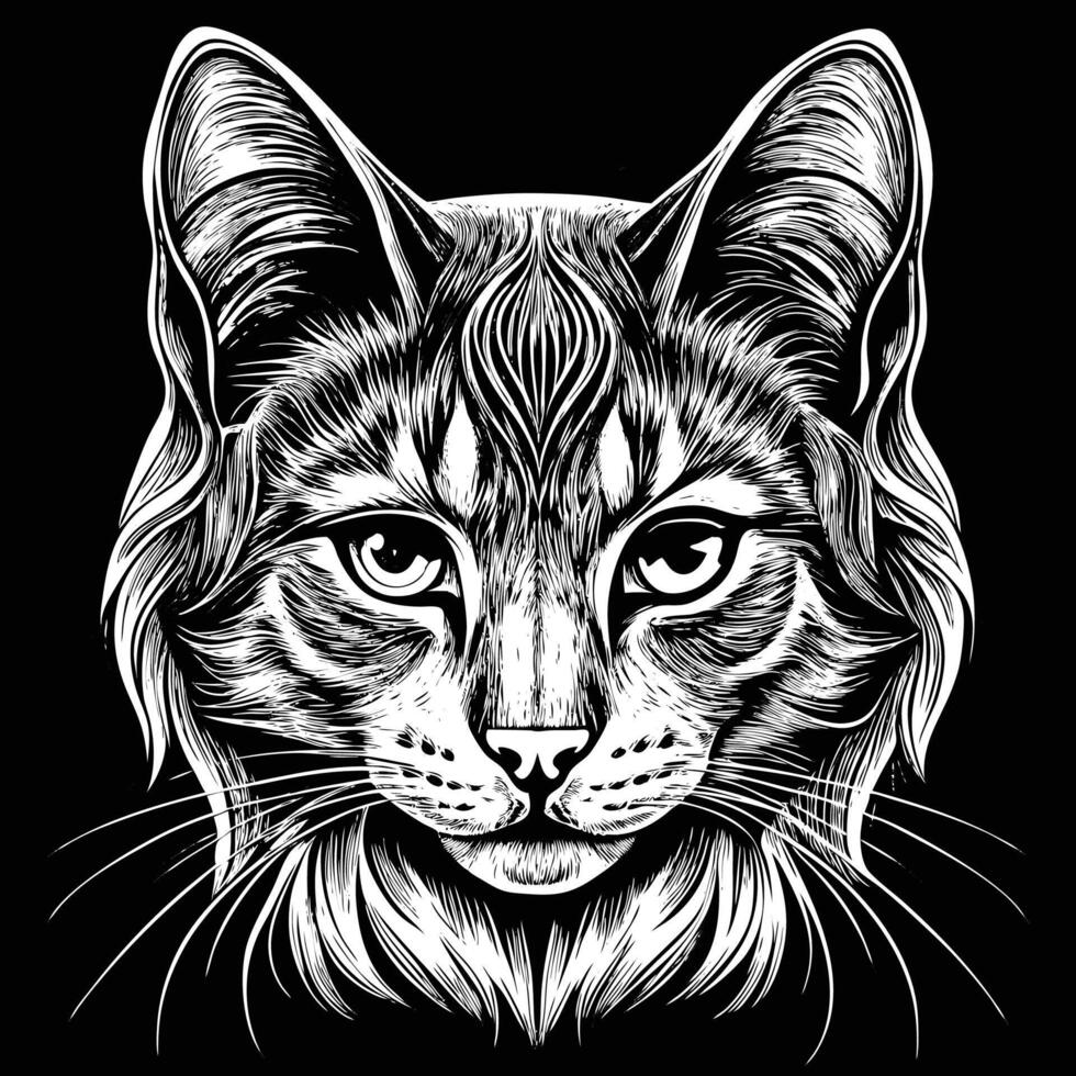 cat head in a black and white drawing style vector