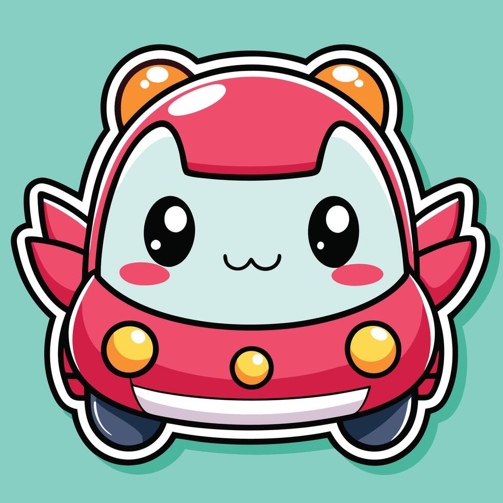 cartoon car sticker with eyes and horns vector