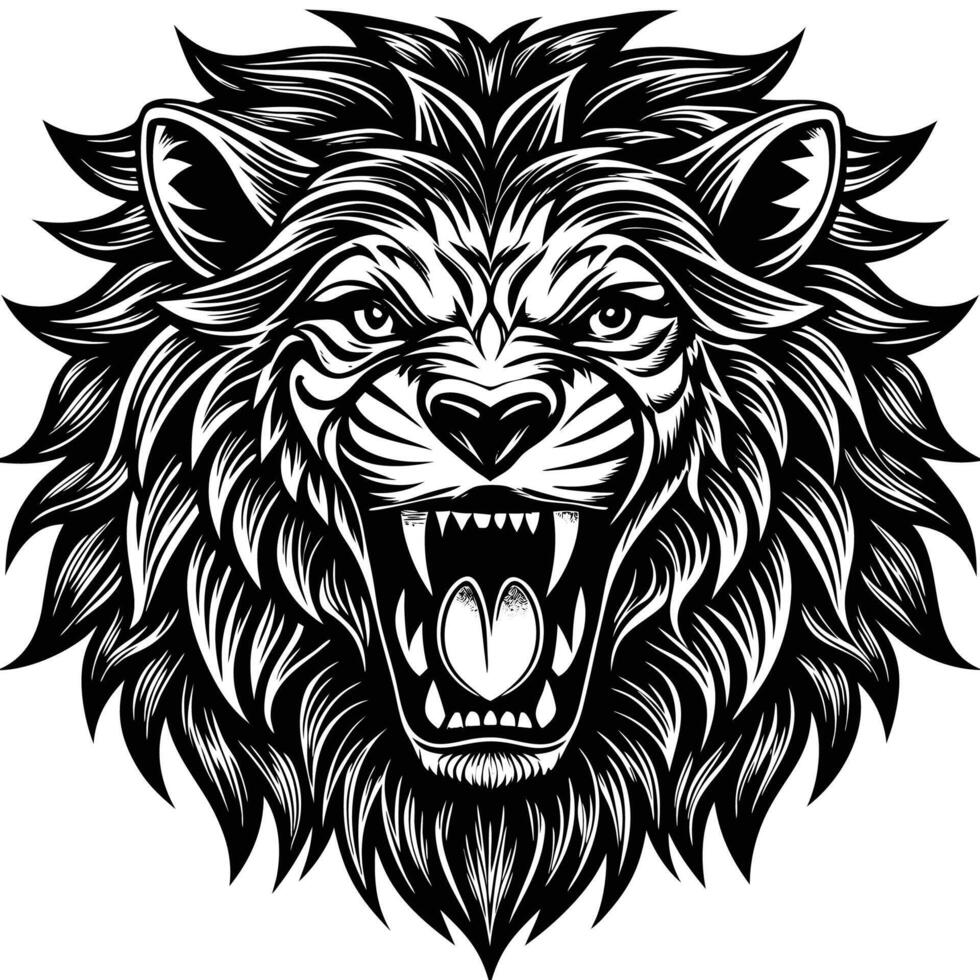 designs lion head with open mouth and fangs vector