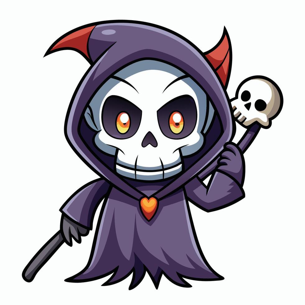 cartoon halloween grim reaper holding a skull vector
