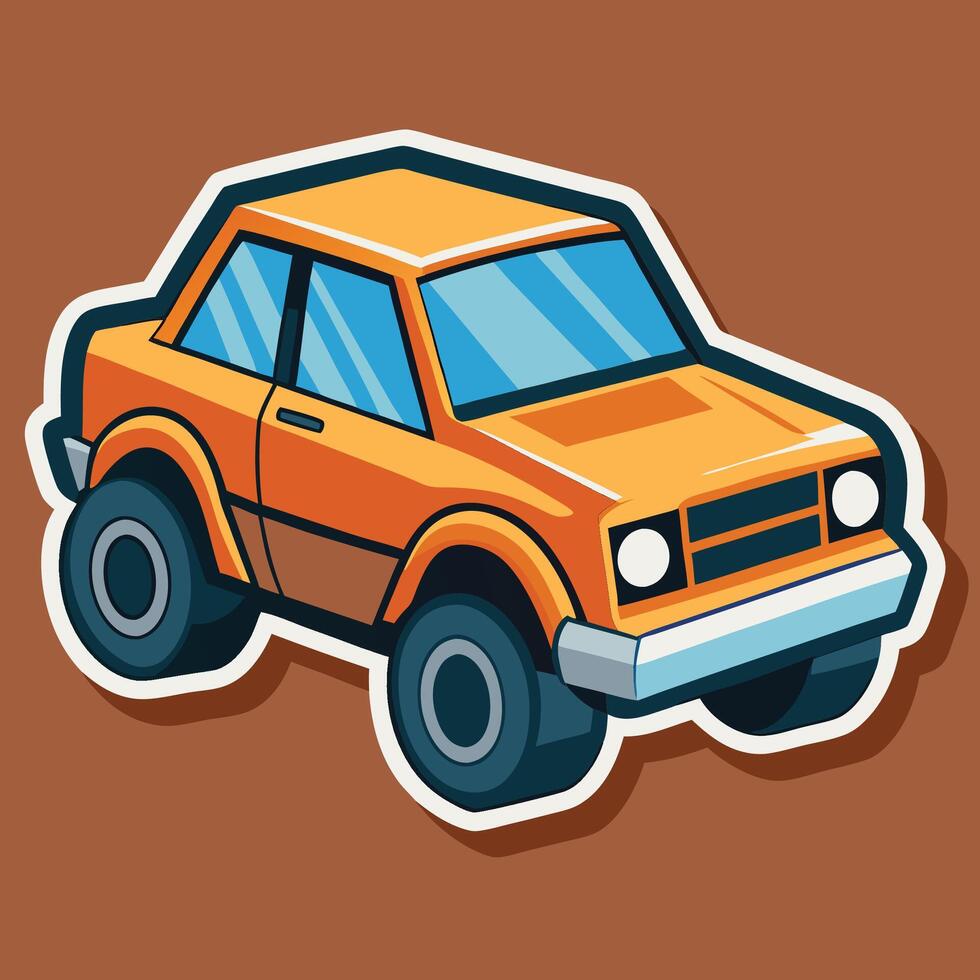 a cartoon orange car on a brown background vector