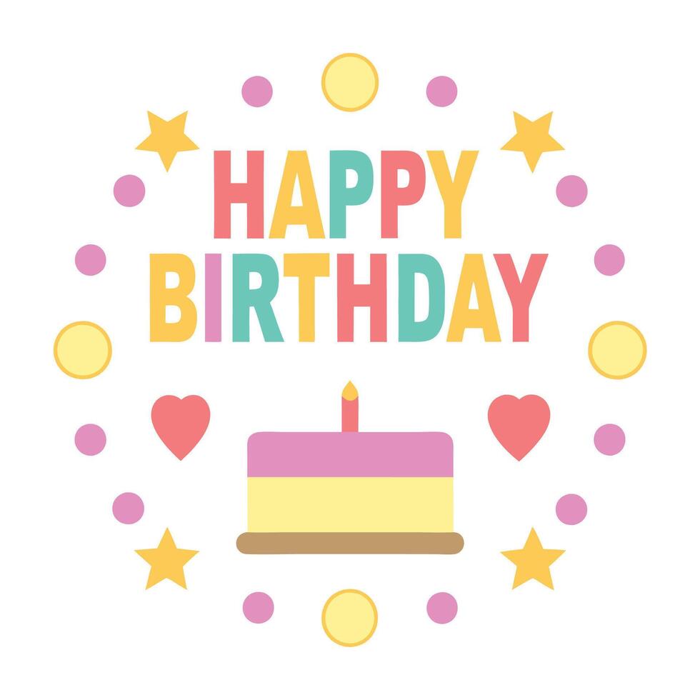 happy birthday card with cake and stars vector