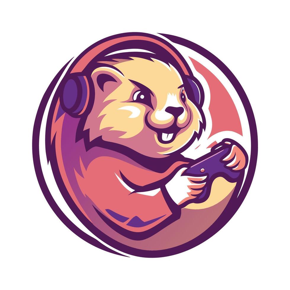 cartoon groundhog wearing headphones and holding a controller vector