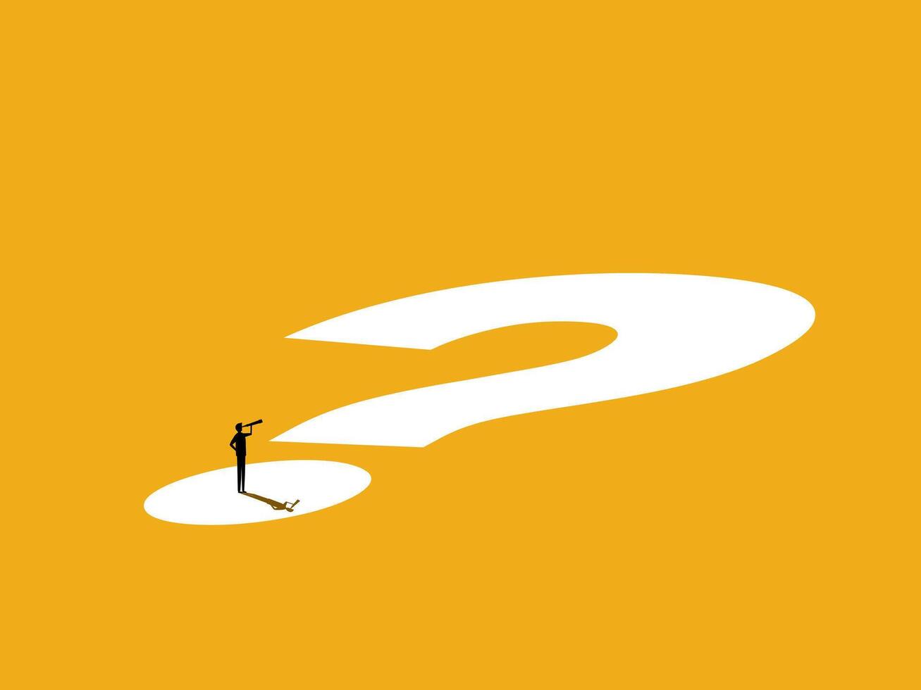 Problems and Challenges. Businessman stands on question mark vector