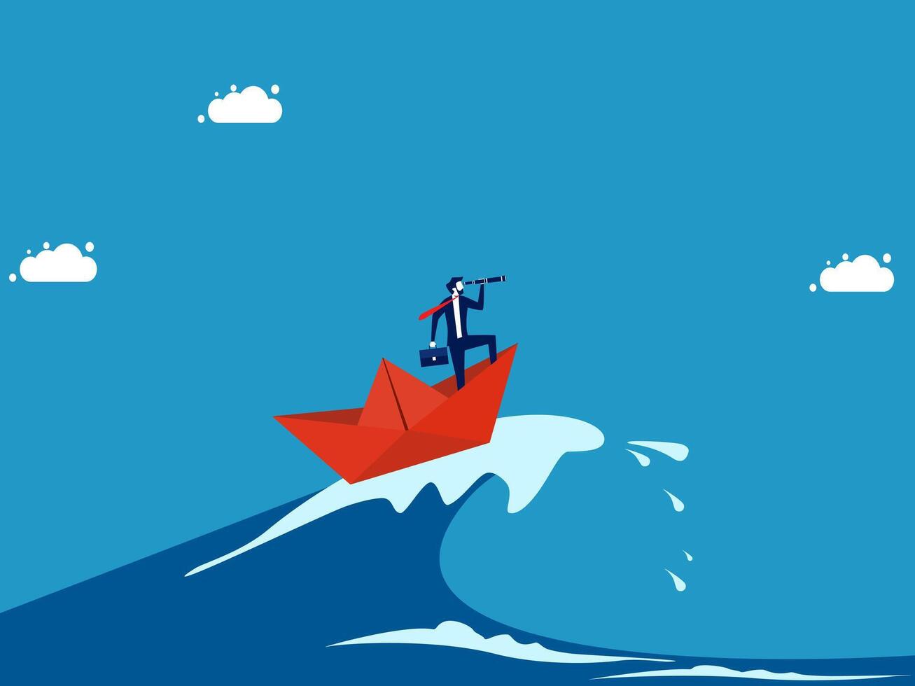 man on paper boat in the ocean wave vector