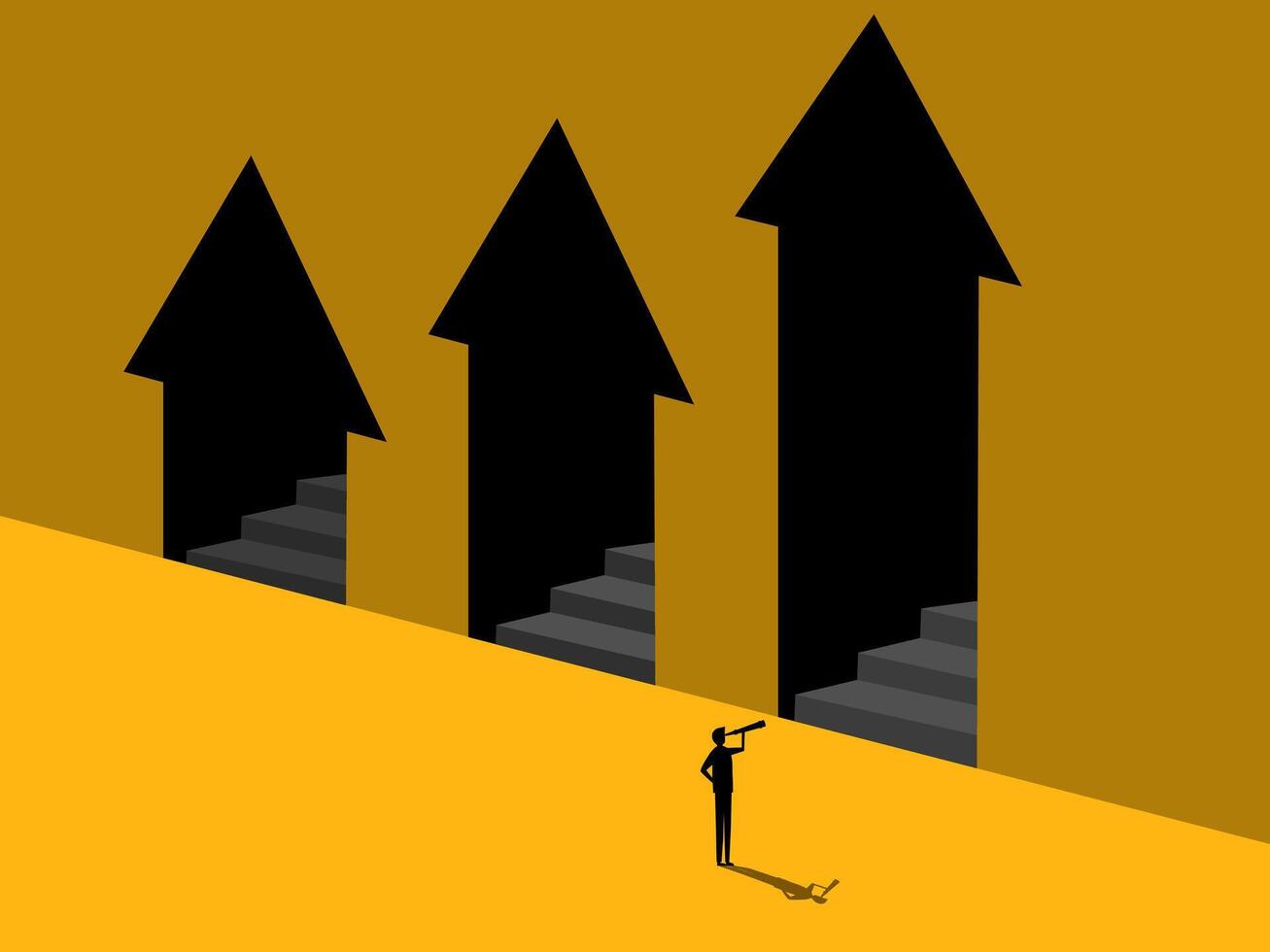 Choose the best. Businessman chooses the door with the highest arrow vector