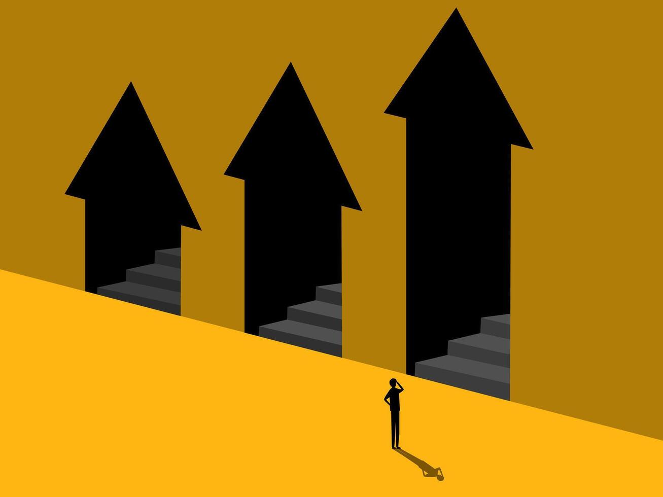 Choose the most profit. Businessman chooses the door with the highest arrow vector