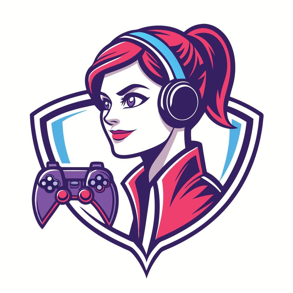 designs a woman with headphones and controller vector