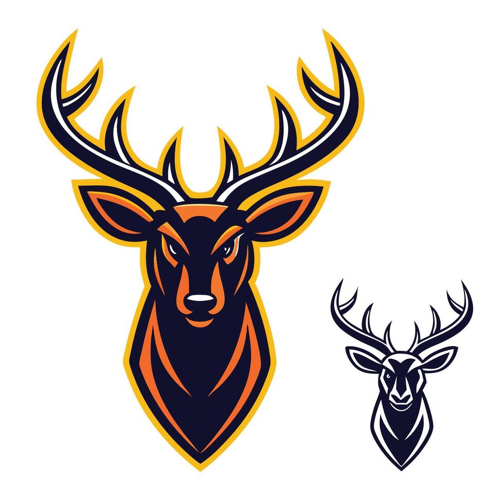 a deer head with antlers and a logo vector