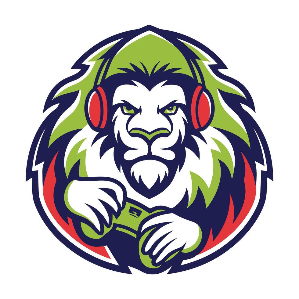 mascot icon lion gamer playing game set on vector