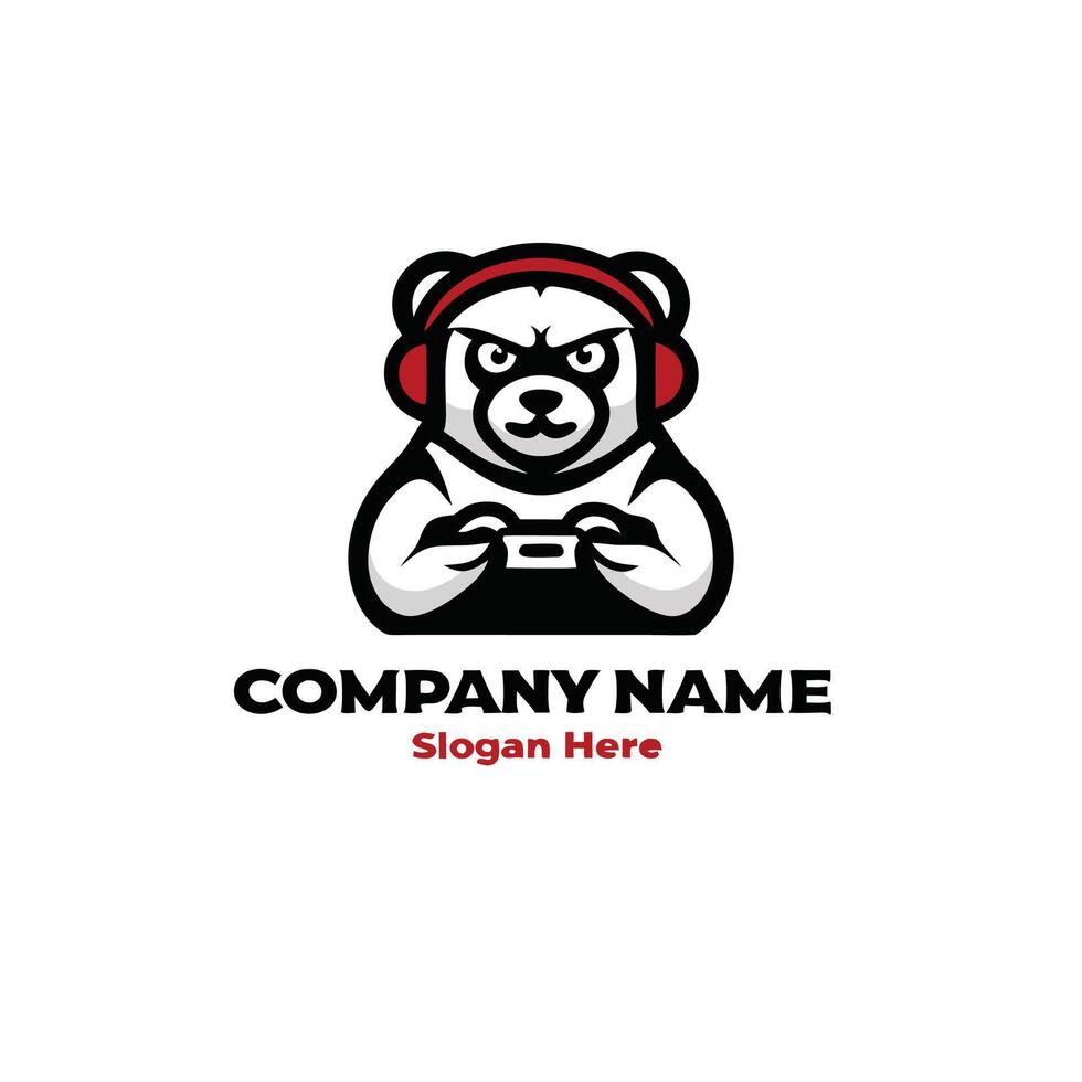 a bear holding a controller logo design vector