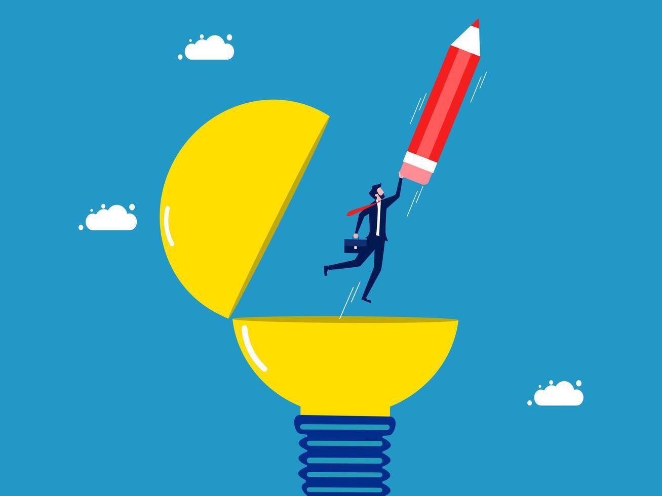 businessman jumping from light bulb to rocket vector