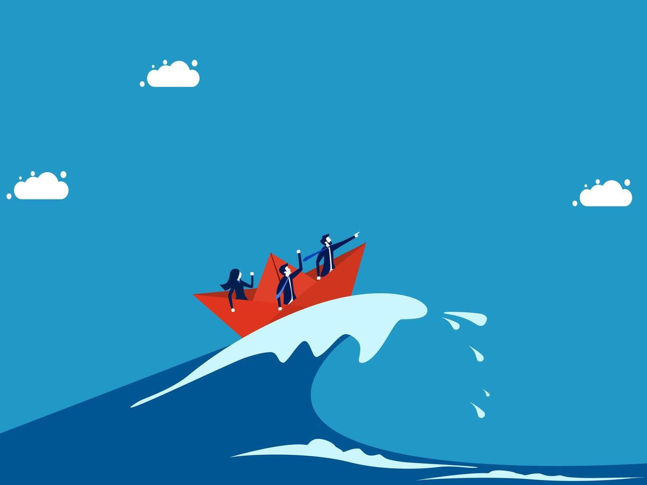 business people on a paper boat in the ocean vector