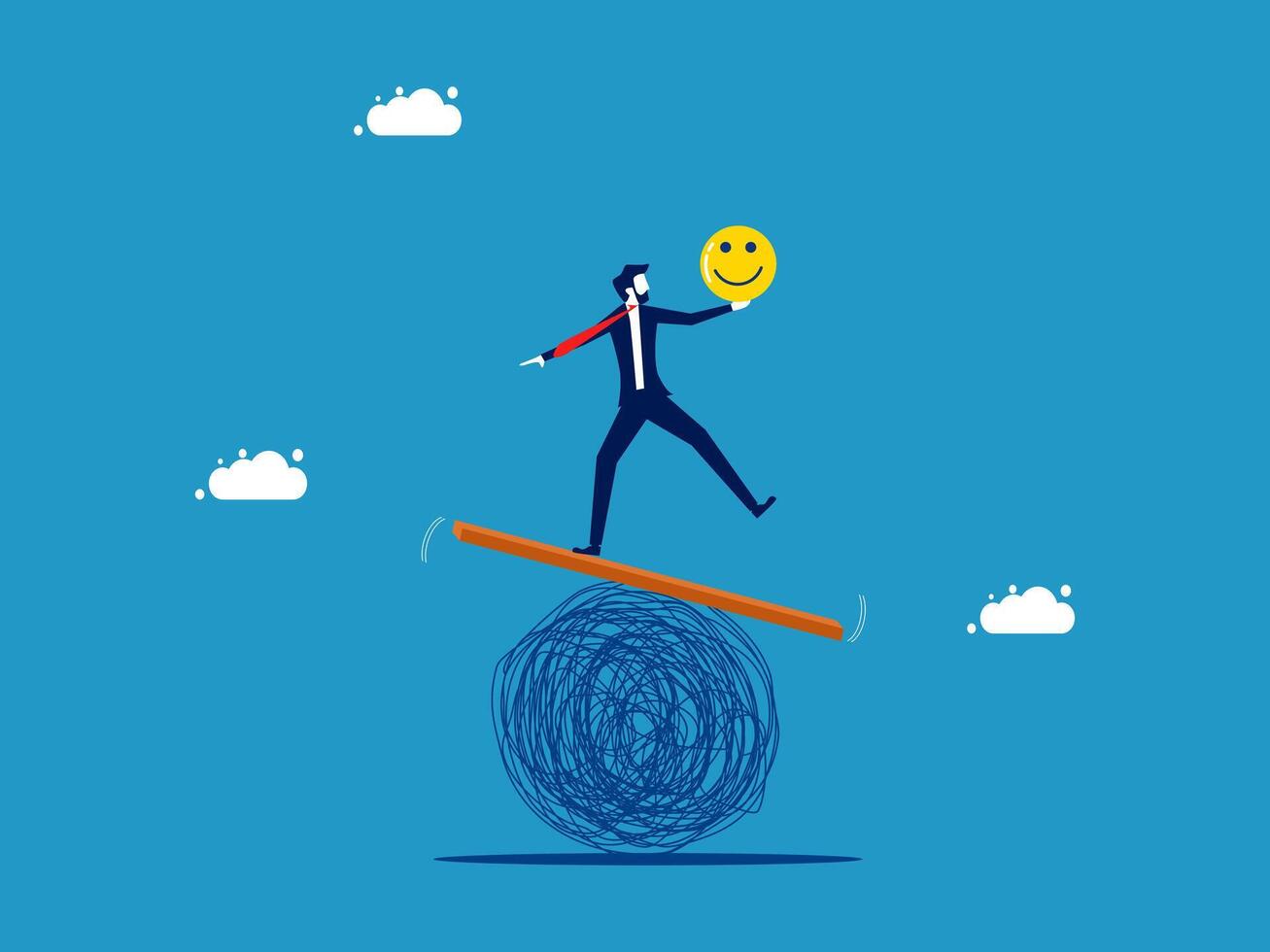 a businessman balancing on a balance beam with smiley face vector