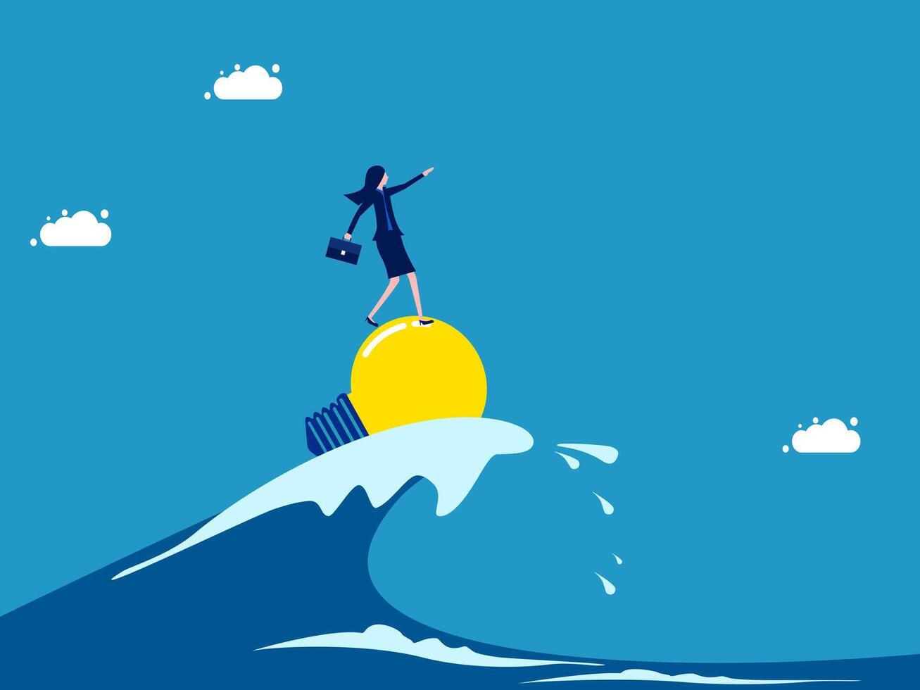 businesswoman standing on top of a wave with a big ball vector