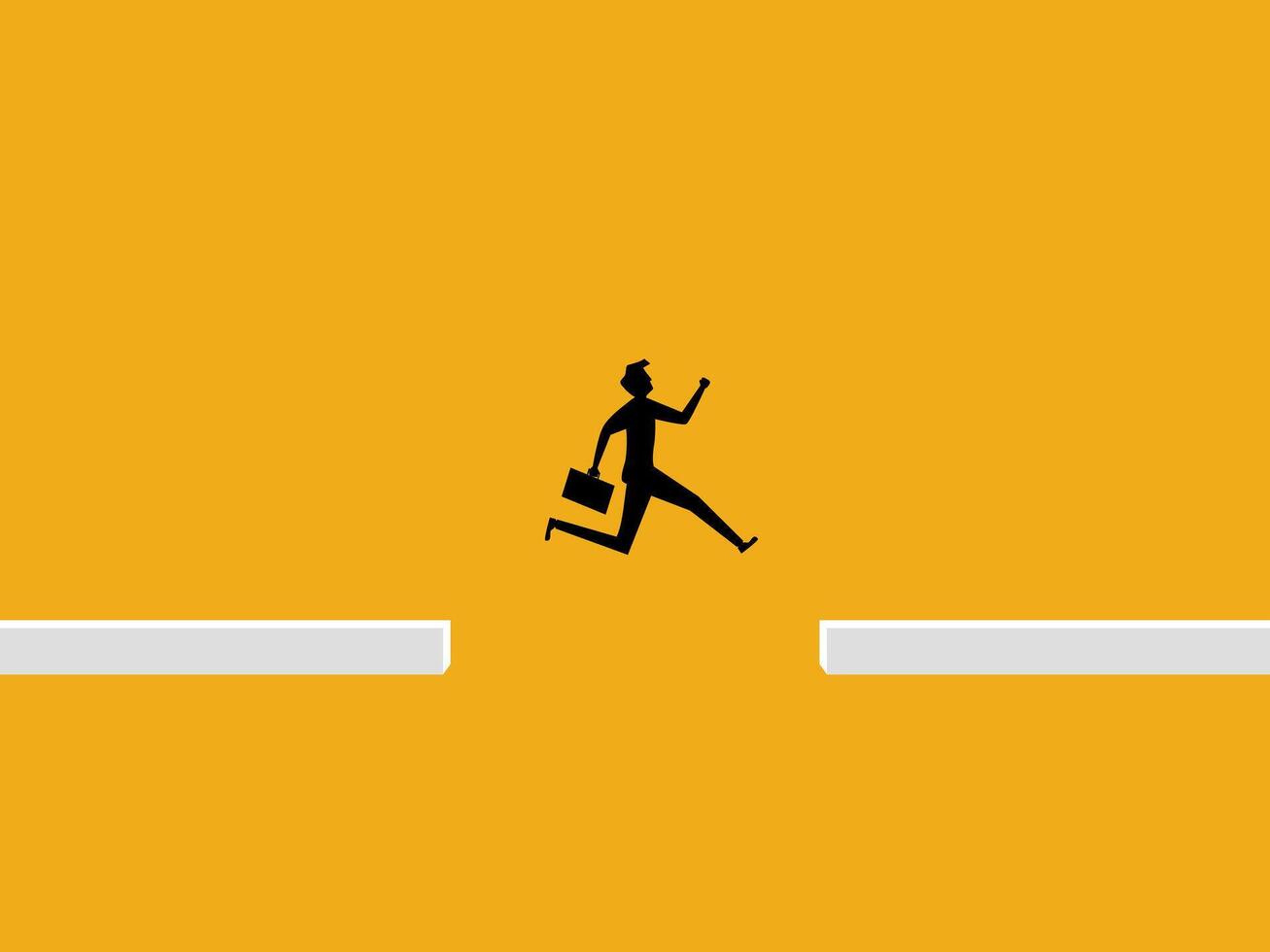 Courage, Obstacle. Businessman jumps over the gap vector