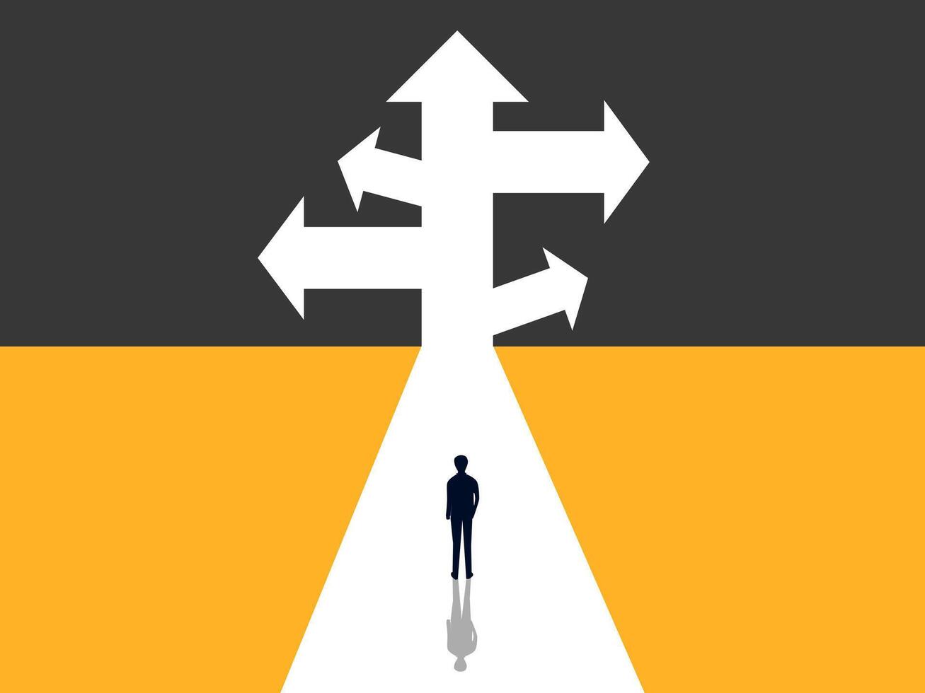 Opportunity. Ambition. Businessman at a crossroads have many choices vector