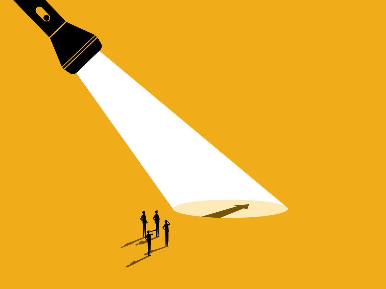 long way ahead, help find a business way out. team Businessman follows the arrow to opportunity vector