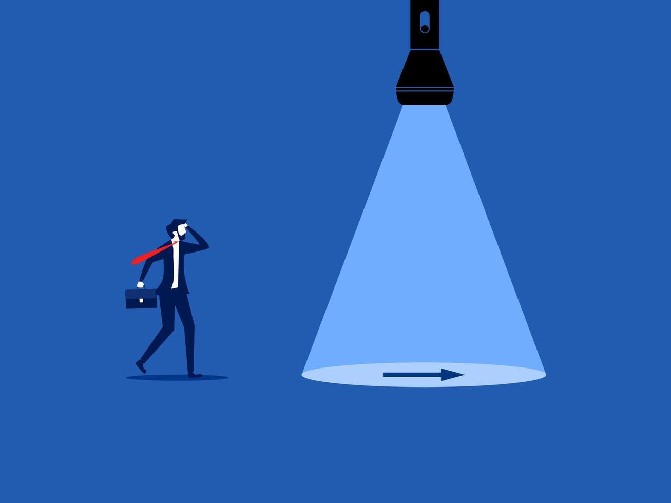 Inspiration, help find a way out. Businessman follow the guiding light vector