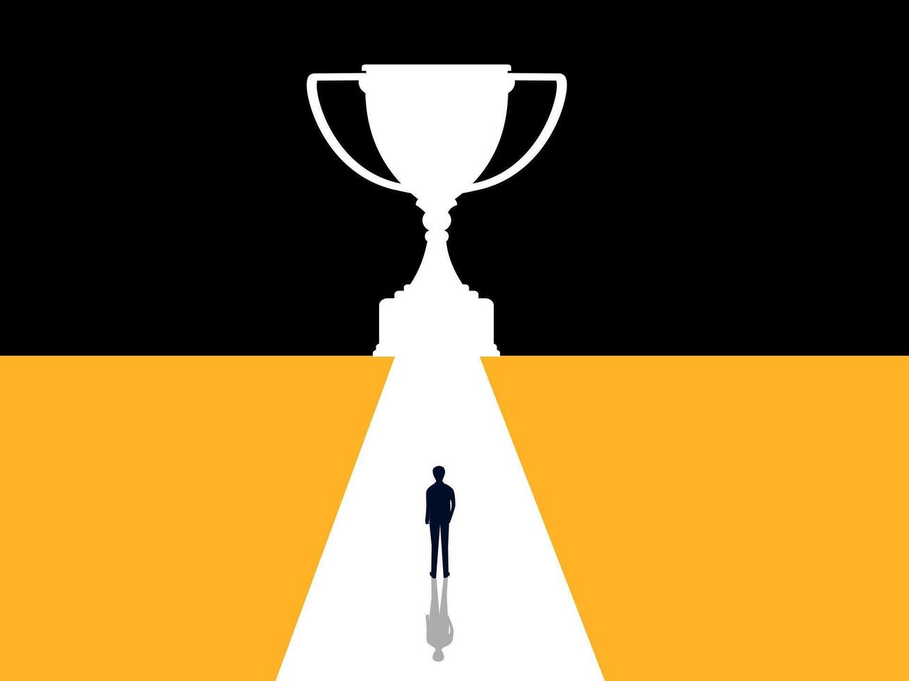 Opportunity for success. Businessman steps towards the trophy door vector