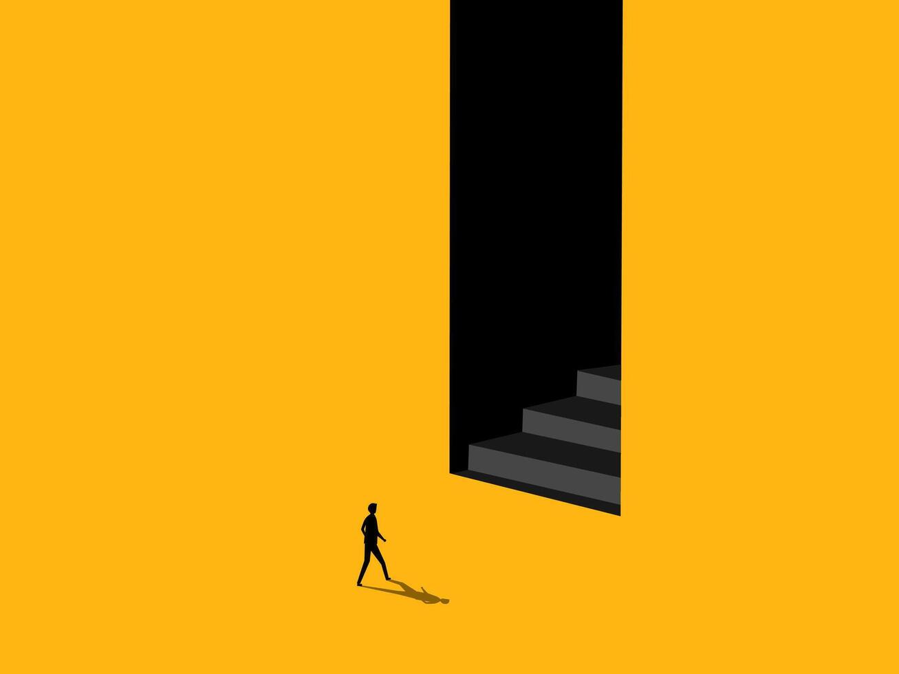 Ambition, new career opportunity. Businessman goes to the stairs in the door vector