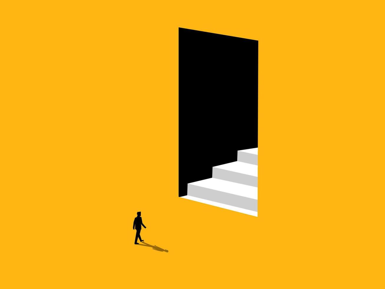 Ambition, business opportunity. man goes to the stairs in the door vector