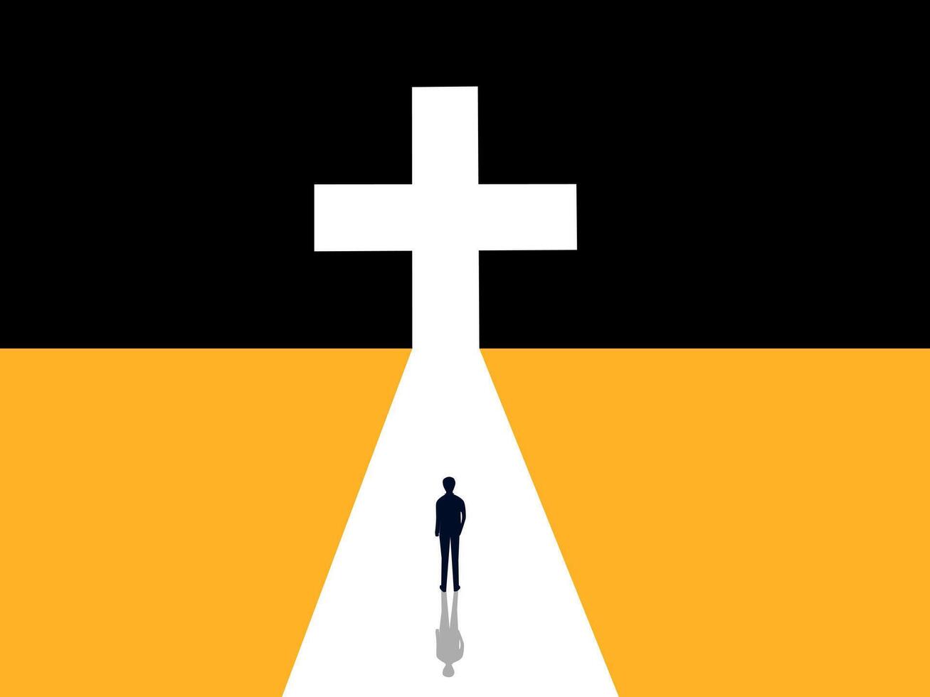 Opportunity Positive Thinking. Businessman Steps Towards The Plus Sign Door vector